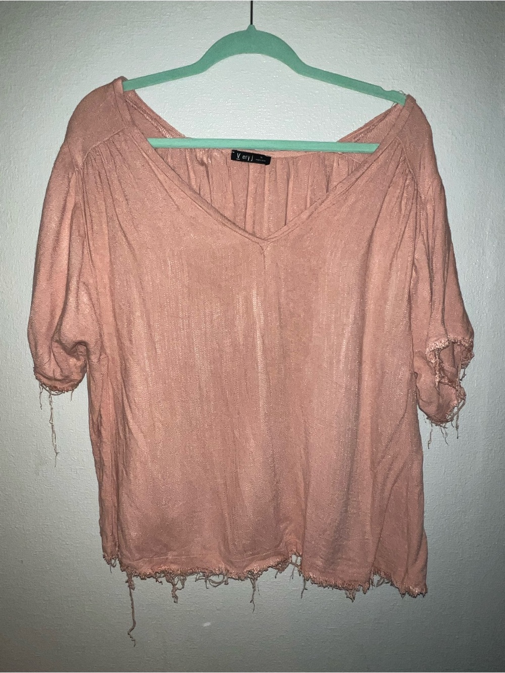 Very J Washed Rose Pink V-Neck Short Sleeve Top